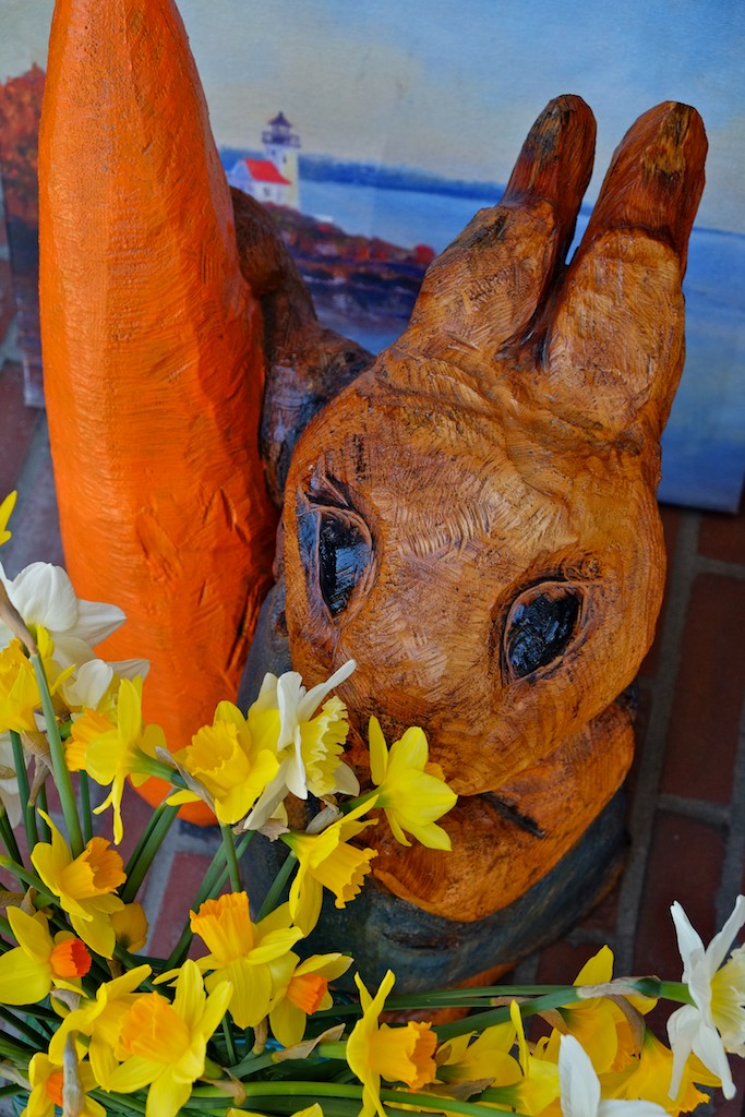 Bunny w-Carrot Smells the Flowers