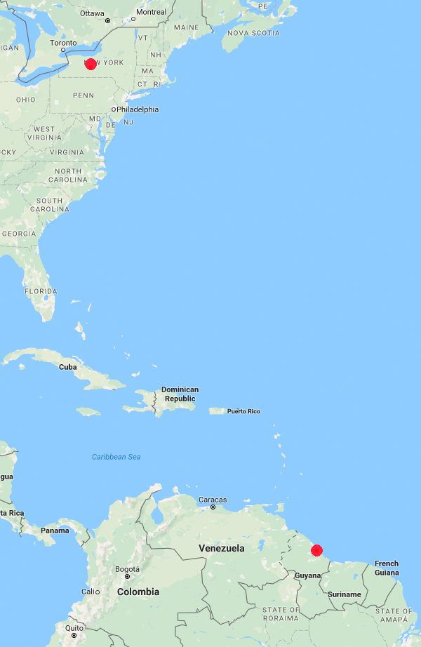 Guyana to New York map